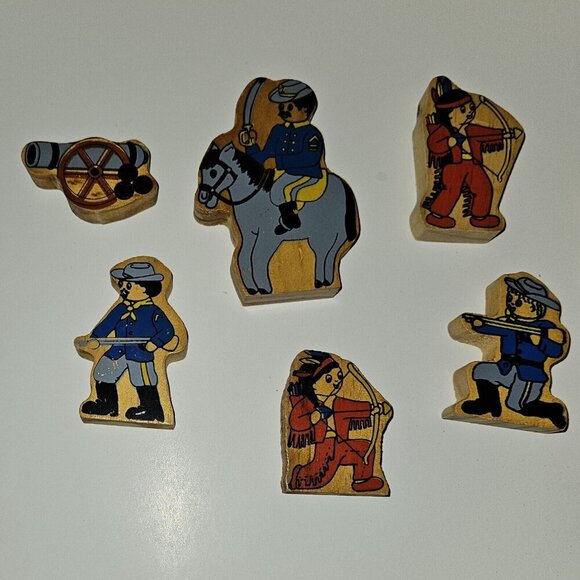 VTG Fort Sam Let's Pretend Wood Building Block Set Cavalry Indians ~ 101 Pieces - Picture 9 of 16